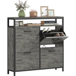 HOMCOM 4 Flip Down Drawer Single Shelf Cement Grey Shoe Cabinet - Size: 95 x 24 x 98cm - Wilko - thumbnail 3