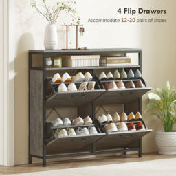 HOMCOM 4 Flip Down Drawer Single Shelf Cement Grey Shoe Cabinet - Size: 95 x 24 x 98cm - Wilko - thumbnail 5