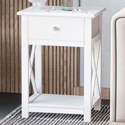 Living and Home Single Drawer White Wooden Bedside Table - Wilko