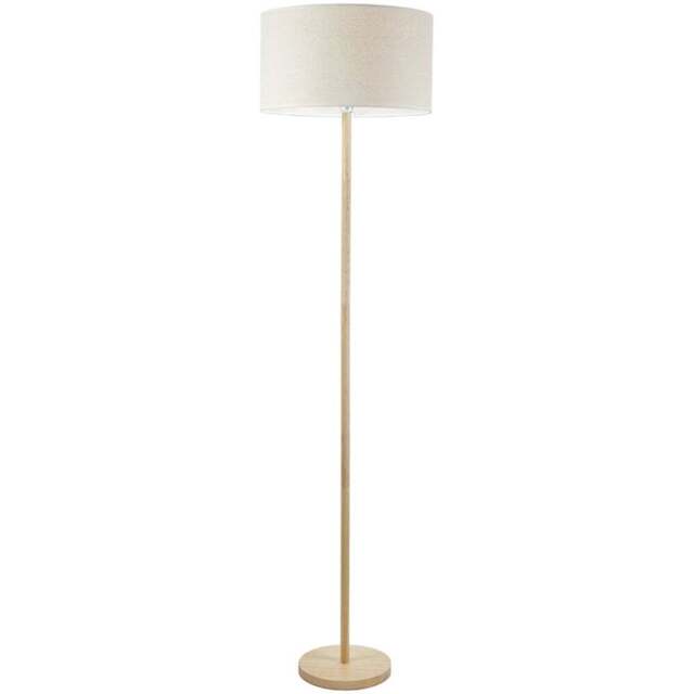 ValueLights Heather Natural White Trim Drum Shade Light Wood Stem LED Floor Lamp - Cream - Wilko - image 1