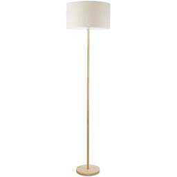 ValueLights Heather Natural White Trim Drum Shade Light Wood Stem LED Floor Lamp - Cream - Wilko - thumbnail 1