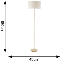 ValueLights Heather Natural White Trim Drum Shade Light Wood Stem LED Floor Lamp - Cream - Wilko - thumbnail 5