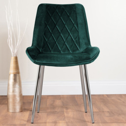 Furniturebox Cesano Set of 2 Green and Chrome Velvet Dining Chair - Wilko - thumbnail 1