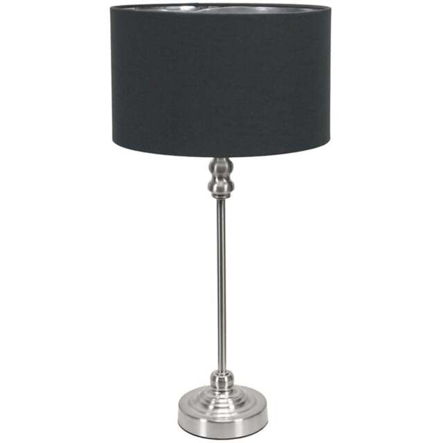 ValueLights Maggie Chrome Candlestick LED Table Lamp with Black and Chrome Lamp Shade - Size: 50 x 25 x 25cm - Silver - Wilko - image 1