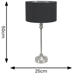 ValueLights Maggie Chrome Candlestick LED Table Lamp with Black and Chrome Lamp Shade - Size: 50 x 25 x 25cm - Silver - Wilko - thumbnail 5