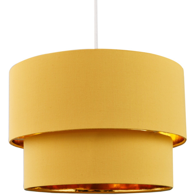 Happy Homewares Mustard Ochre Cotton Double Tier Shiny Golden Inner Pendant Shade - Size: 20 x 30 x 30cm - Yellow - Wilko - image 1