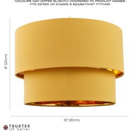 Happy Homewares Mustard Ochre Cotton Double Tier Shiny Golden Inner Pendant Shade - Size: 20 x 30 x 30cm - Yellow - Wilko - thumbnail 7