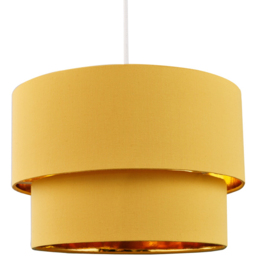 Happy Homewares Mustard Ochre Cotton Double Tier Shiny Golden Inner Pendant Shade - Size: 20 x 30 x 30cm - Yellow - Wilko - thumbnail 1