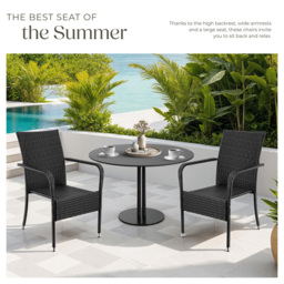 tectake Girona Set of 8 Garden Polyrattan Stackable Chair - Size: 90 x 58 x 67cm - Black - Wilko - thumbnail 6