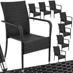 tectake Girona Set of 8 Garden Polyrattan Stackable Chair - Size: 90 x 58 x 67cm - Black - Wilko - thumbnail 3