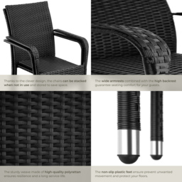 tectake Girona Set of 8 Garden Polyrattan Stackable Chair - Size: 90 x 58 x 67cm - Black - Wilko - thumbnail 5