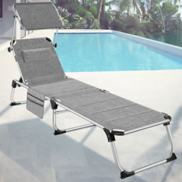 tectake Lorella Mottled Grey Aluminium Frame Foldable Sun Lounger - Size: 1 Seater - Wilko