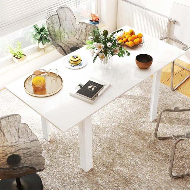 HOMCOM 6 Seater High Gloss White Extendable Dining Table - Wilko - image 1