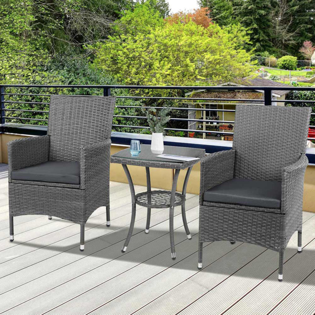 Outsunny Rattan Bistro Set Weave Grey - Size: 2 Seater - Wilko - image 1