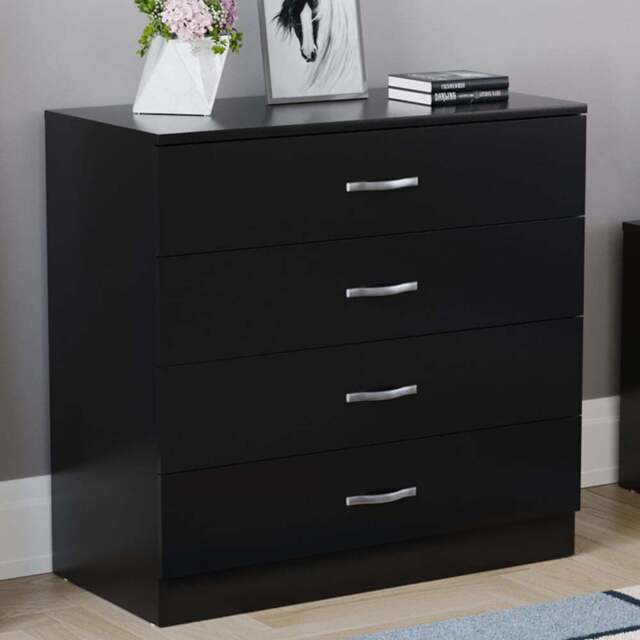 Vida Designs Riano 4 Drawer Black Unique Anti Bowing Chest of Drawers with Metal Handles - Wilko - image 1