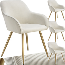 tectake Marilyn Set of 4 Cream and Gold Corduroy Padded Dining Chair - Wilko - thumbnail 3