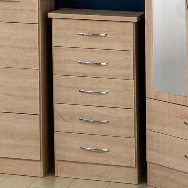 Seconique Nevada 5 Drawer Sonoma Oak Narrow Chest of Drawers - Brown - Wilko - image 1