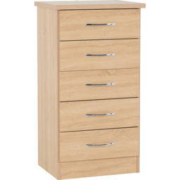 Seconique Nevada 5 Drawer Sonoma Oak Narrow Chest of Drawers - Brown - Wilko - thumbnail 3