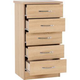 Seconique Nevada 5 Drawer Sonoma Oak Narrow Chest of Drawers - Brown - Wilko - thumbnail 5