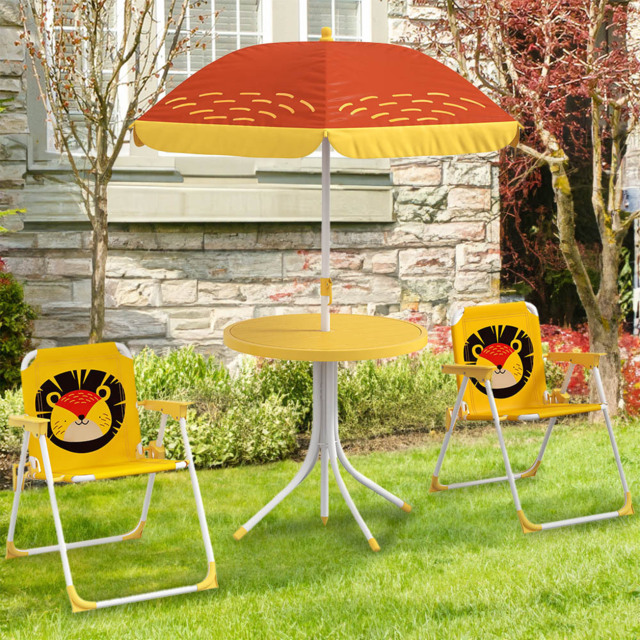 Outsunny Kids Lion Bistro Set with Parasol - Size: 2 Seater - Yellow - Wilko - image 1