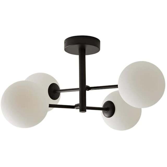 ValueLights Darla 4 Way Black Frosted Globe Ceiling Light and Bulbs - Size: 24 x 49 x 49cm - Wilko - image 1