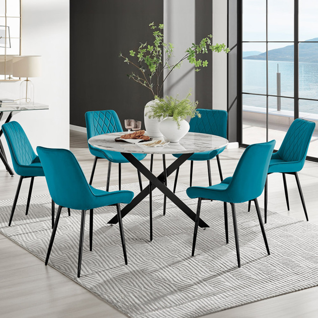 Furniturebox Arona Cesano Marble 6 Seater Round Dining Set White and Blue - Wilko - image 1