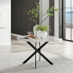 Furniturebox Arona Cesano Marble 6 Seater Round Dining Set White and Blue - Wilko - thumbnail 3
