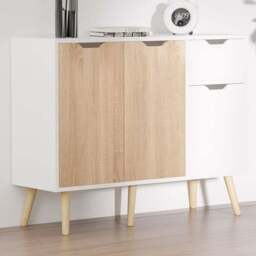 Portland 2 Door 2 Drawer Natural and White Standing Sideboard - Size: 90 x 30 x 72cm - Multi - Wilko - thumbnail 1