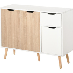 Portland 2 Door 2 Drawer Natural and White Standing Sideboard - Size: 90 x 30 x 72cm - Multi - Wilko - thumbnail 3
