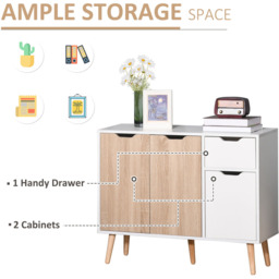 Portland 2 Door 2 Drawer Natural and White Standing Sideboard - Size: 90 x 30 x 72cm - Multi - Wilko - thumbnail 5
