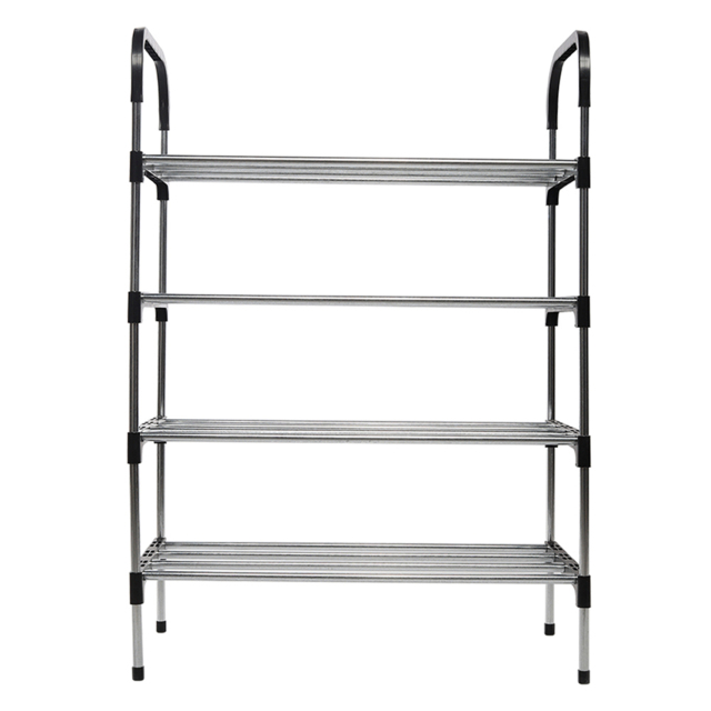4 Tiers Shoe Rack Storage Rack - Size: 81 x 56 x 26cm - Silver + Black - Living and Home - Wilko - image 1