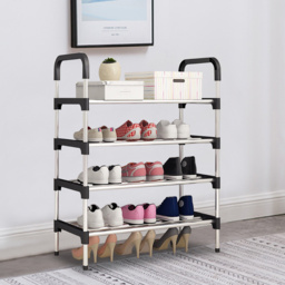 4 Tiers Shoe Rack Storage Rack - Size: 81 x 56 x 26cm - Silver + Black - Living and Home - Wilko - thumbnail 7