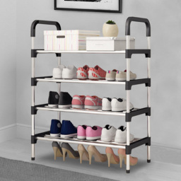 4 Tiers Shoe Rack Storage Rack - Size: 81 x 56 x 26cm - Silver + Black - Living and Home - Wilko - thumbnail 6