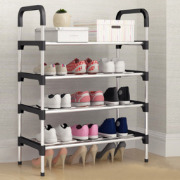 4 Tiers Shoe Rack Storage Rack - Size: 81 x 56 x 26cm - Silver + Black - Living and Home - Wilko - thumbnail 3