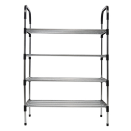 4 Tiers Shoe Rack Storage Rack - Size: 81 x 56 x 26cm - Silver + Black - Living and Home - Wilko