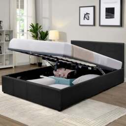 Comfy Living Small Double Black Faux Leather Ottoman Bed Frame with Padded Headboard - Wilko - thumbnail 1