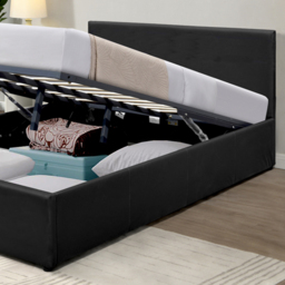 Comfy Living Small Double Black Faux Leather Ottoman Bed Frame with Padded Headboard - Wilko - thumbnail 3