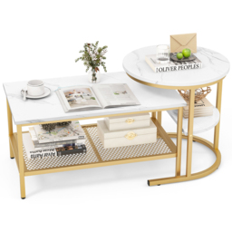 Costway Golden Nest of Tables Set of 2 - Size: 96.5 x 61 x 15.24cm - Wilko - thumbnail 3