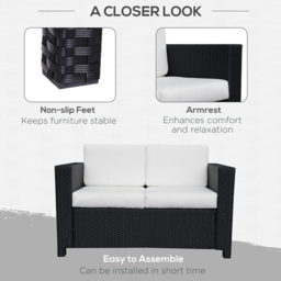 Outsunny 2 Seater Black Rattan Padded Garden Loveseat - Wilko - thumbnail 7