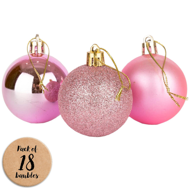 Shatchi 5cm Pink Shatterproof Christmas Bauble 18 Pack - Wilko - image 1