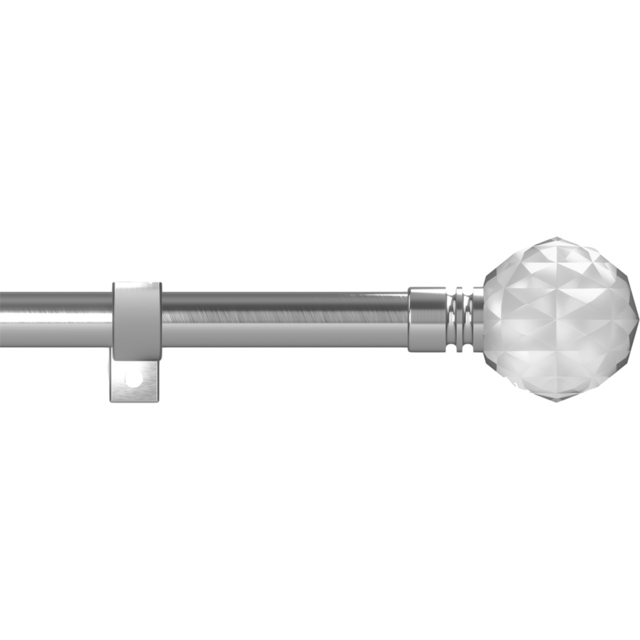 Caecus 70-120cm Extendable Metal Eyelet Brushed Chrome Crystal Curtain Pole - Size: 70 - 120cm - Silver - Wilko - image 1