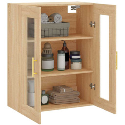 vidaXL 2 Door 3 Shelf Sonoma Oak Wall Mounted Cabinet - Size: 90 x 69.5 x 34cm - Brown - Wilko - thumbnail 6