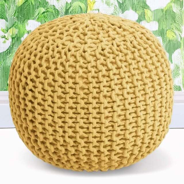 Kaikoo Knitted Ochre Knitted Pod Pouffe - Size: 50  x 35  x 50cm - Wilko - image 1