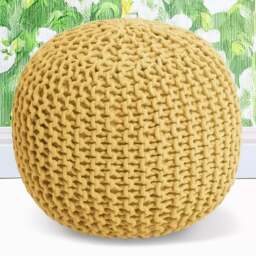 Kaikoo Knitted Ochre Knitted Pod Pouffe - Size: 50  x 35  x 50cm - Wilko