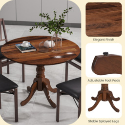 Costway 4 Seater Round Dining Table Walnut - Brown - Wilko - thumbnail 6