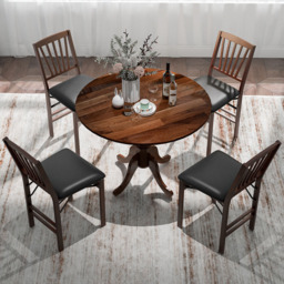 Costway 4 Seater Round Dining Table Walnut - Brown - Wilko - thumbnail 4