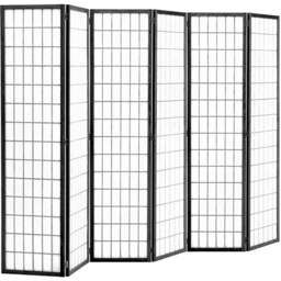 Living and Home 6 Panel Black Folding Wooden Privacy Screen - Size: 180 x 270 x 1cm - Wilko