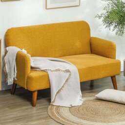 HOMCOM 2 Seater Yellow Velvet Thick Padding Sofa - Wilko - thumbnail 1