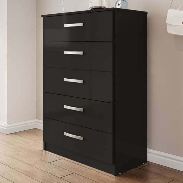 Lynx 5 Drawer Black Chest of Drawers - Birlea - Wilko - image 1
