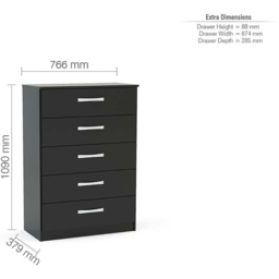 Lynx 5 Drawer Black Chest of Drawers - Birlea - Wilko - thumbnail 5